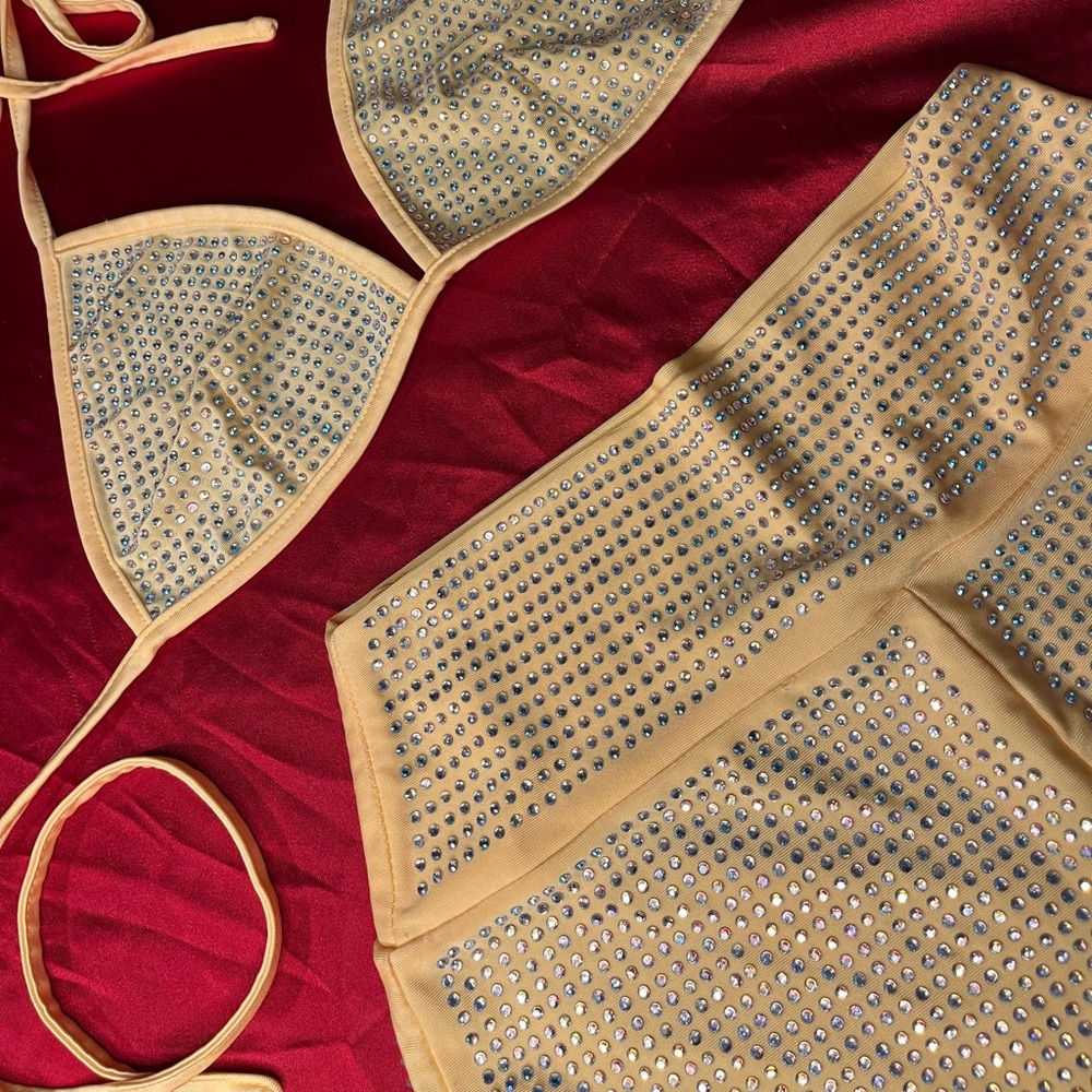 Studded Gold Two-Piece Intimate Set - Picture 2 of 3